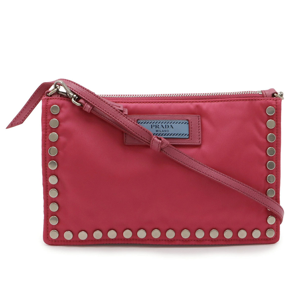Prada Shoulder Bag Hobo Clutch Pouch Clutch Studded Fuschia Pink